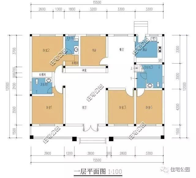 四房一厅一卫设计图纸展示