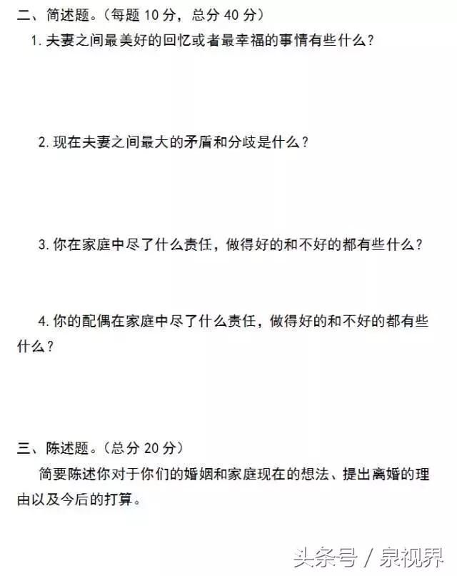 80后夫妻做“离婚考卷”，女100分，男0分 网友炸锅了，快来看看