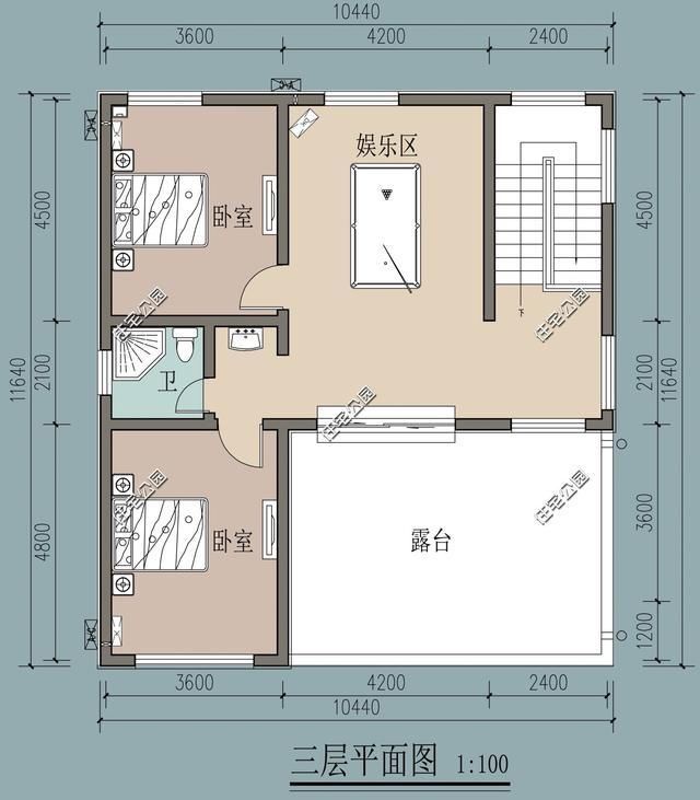 新农村3层自建房,10米X11米,加一个卫生间平移