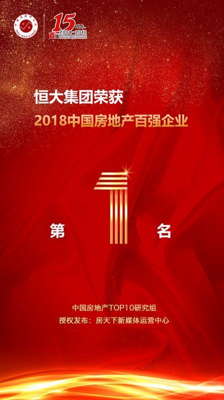 喜报:恒大集团荣获“2018中国房地产百强企业” 第1名