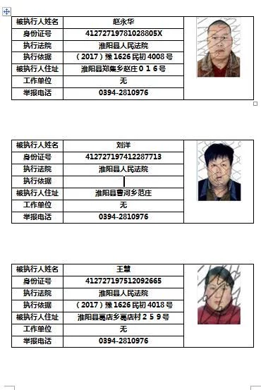 淮阳县人民法院失信被执行人黑名单（第三批） 综合 第1张