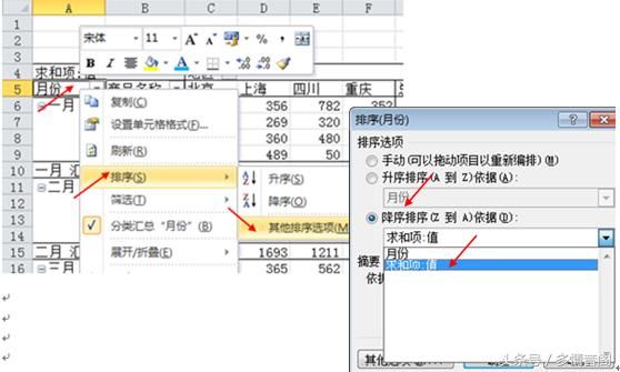 数据透视表中如何实现按多个行字段排序