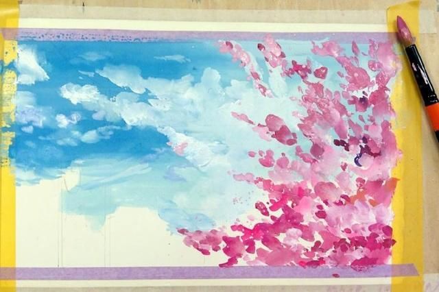 日本风景水彩画教程,动漫中的场景用笔画出来