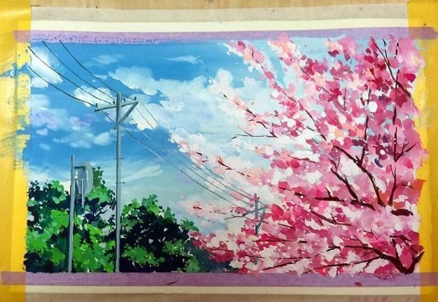 日本风景水彩画教程,动漫中的场景用笔画出来