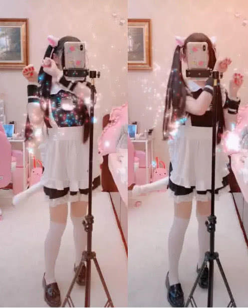 蔡萝莉圈粉新女仆,可爱套路装加上猫网友,尾巴是有的什么是意思什么好意思情趣图片