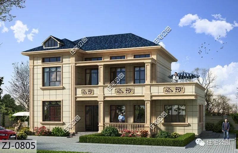 8,经典欧式外观造型,占地百余平,多入户门,阁楼设计.