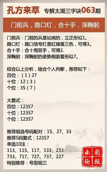 福彩3D太湖钓叟063期字谜，富贵花开一品红双胆全中！