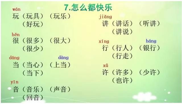 一年级下册语文词语大全!全部词语组词都有,让