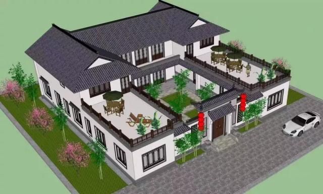 21X21米中式自建房,对称设计,超大露台,自然雅致