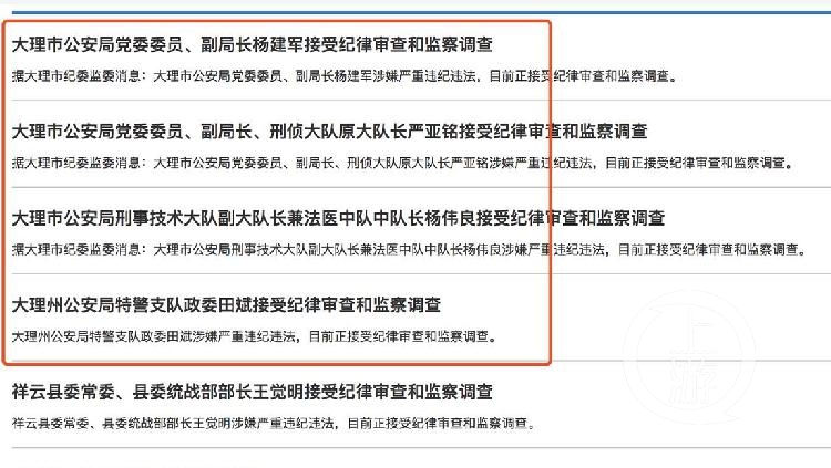 大理公安系统地震:两周8名中高级警官落马,或