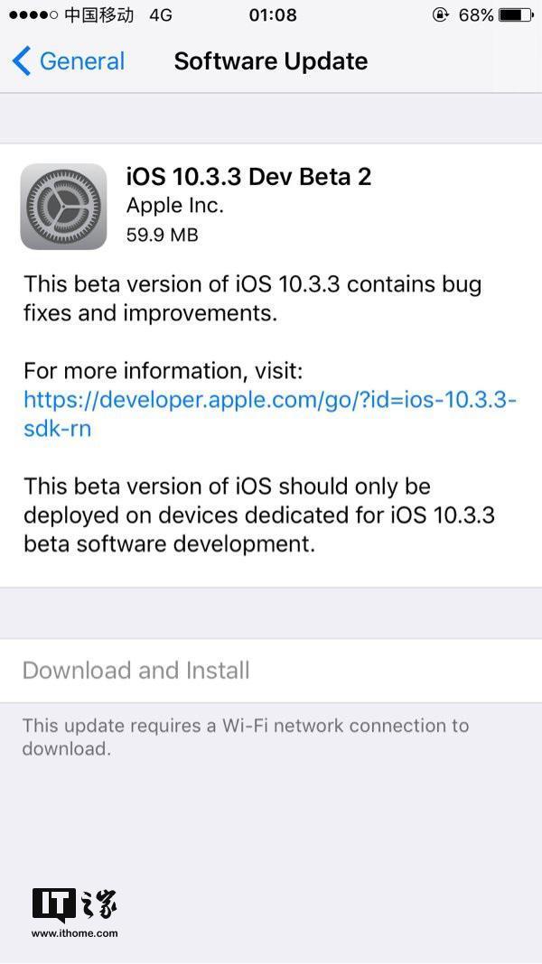 苹果iOS10.3.3开发者预览版\/公测版Beta2发布