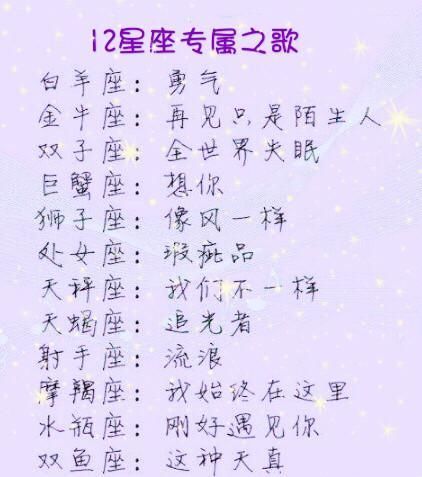 12星座专属明星代表，12星座专属歌谣，12星座专属花卉