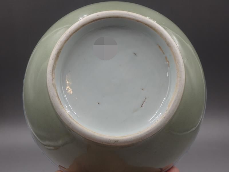 古陶瓷鉴赏 清代乾隆 豆青釉青花福寿纹花口赏