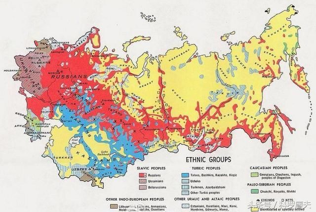俄罗斯的民族分布图:为何沿中国边境有一条白种人隔离