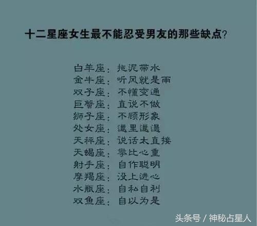 十二星座女朋友最不能忍受男友的小缺点，快了解一下TA的缺点吧