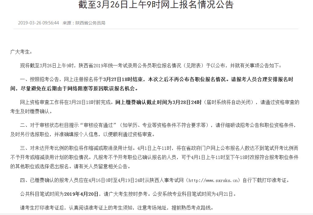 2019陕西公务员最后一次各岗位报名人数统计