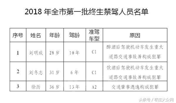 2018年枣庄第一批终生禁驾人员名单公布 3人
