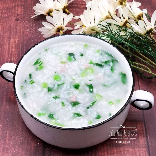 压力锅5分钟做美味咸粥--青菜肉末粥