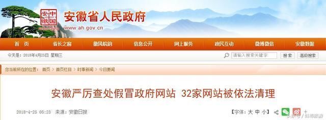 安徽严厉查处假冒政府网站,32家网站被依法清