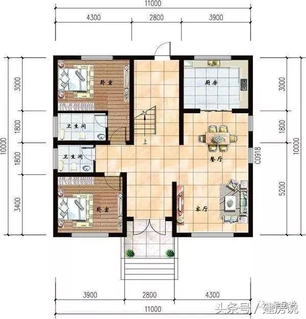 11X10米三层经济小别墅, 花二层的钱建三层, 美观大方上档次