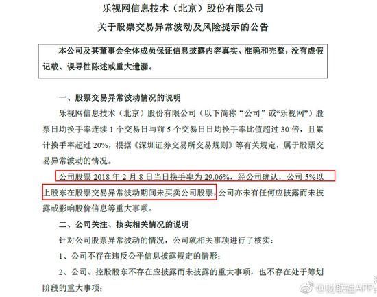 乐视网再发风险提示:公司实际控制人或发生变更