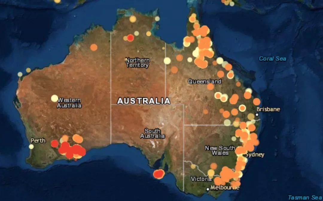 澳大利亚受火灾影响的城市