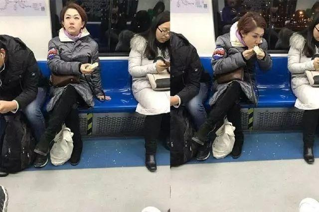 上海凤爪女转战北京地铁 大吃沙琪玛碎渣掉满