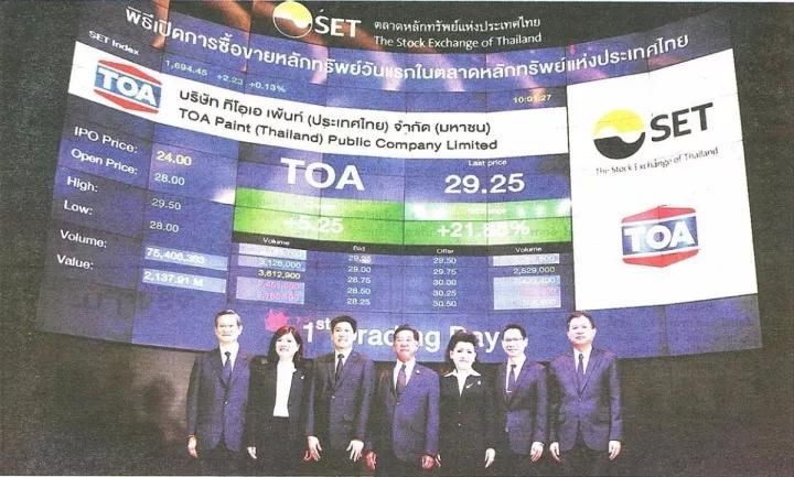 泰国最大涂料企业TOA正式上市,市占率远超立