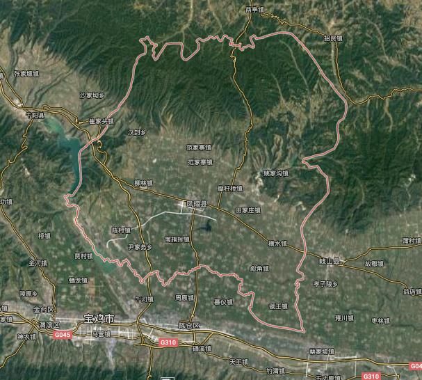 卫星图看宝鸡各县,凤翔岐山的平原与太白麟游秦岭对比
