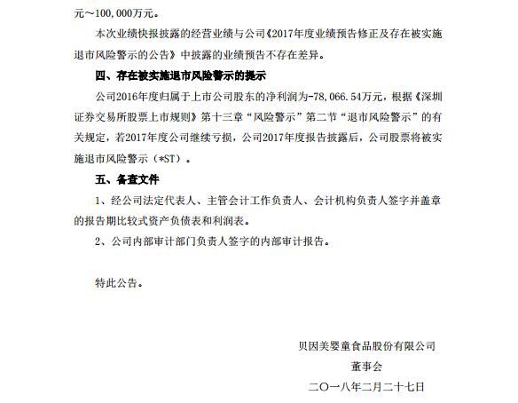 贝因美:2017年亏损9.6亿 部分董事不能保证年报真实性