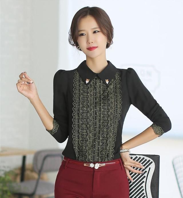 蕾丝雪纺衫2017初秋装新款