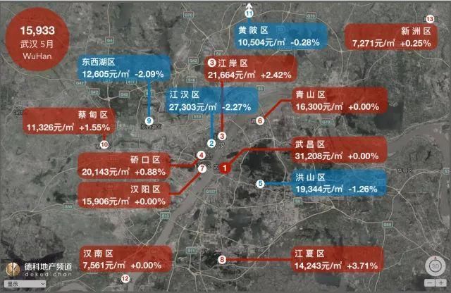 最新！5月18座热门城市房价地图公布！武汉房价又涨了