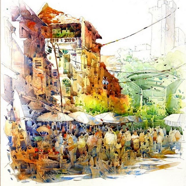 看了他的水彩风景画,让人流连忘返