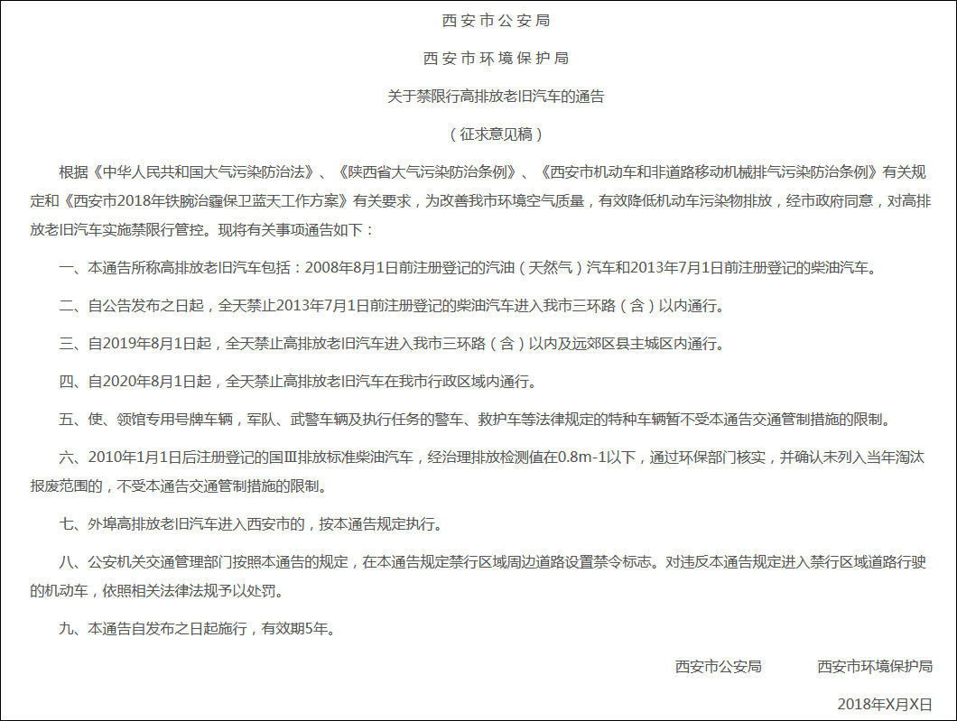 西安副市长:出台限行政策征求意见稿,考虑不周