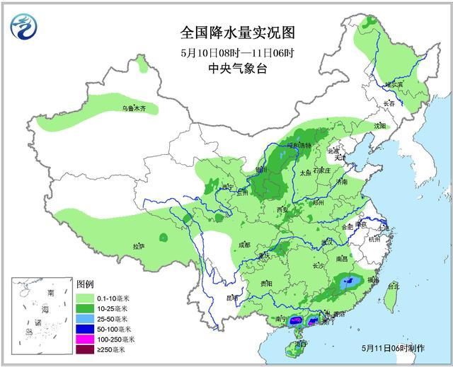 昨日广西广东等地出现分散性暴雨，局地大暴雨