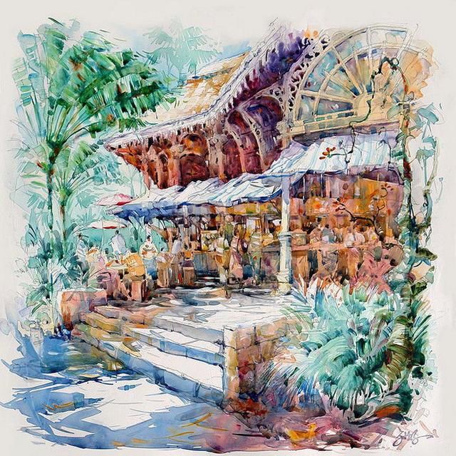 看了他的水彩风景画,让人流连忘返