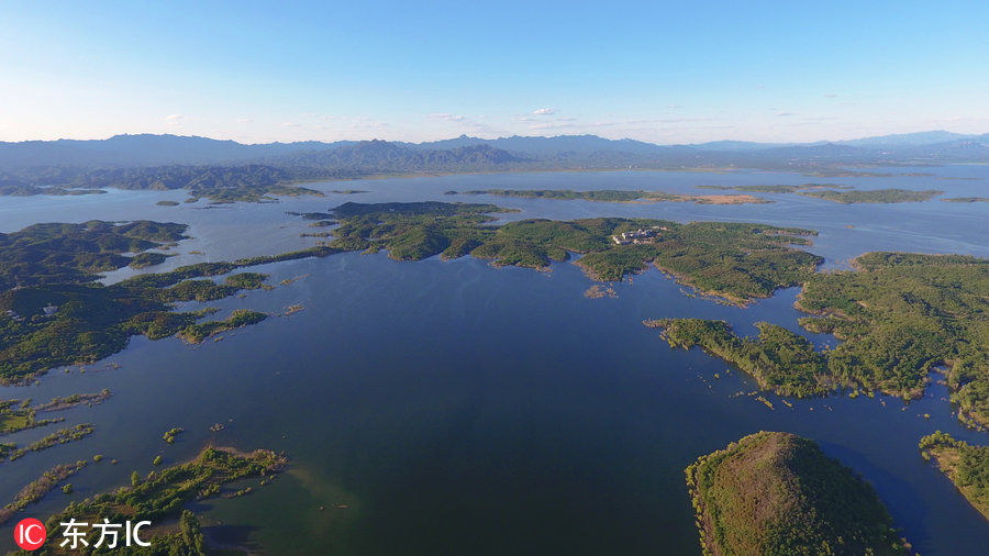 航拍密云水库 北京最大饮用水源供应地、亚洲最大的人工湖