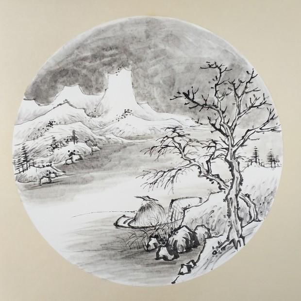 水墨山水画《独钓寒江雪》的绘制方法和详细步骤图