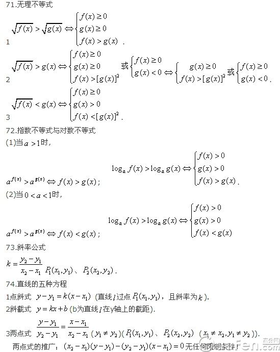高中数学各知识点公式定理记忆口诀大全