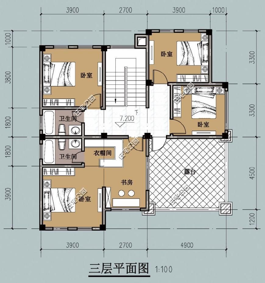 农村自建别墅12x10米，方正户型布局好风水佳，3层9卧室带车库!