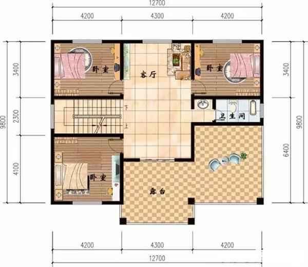 12.7x9.8M四层平屋顶别墅,实用大气造价还低,村里人都说我眼光好