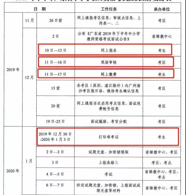 2019广州教师证考试时间