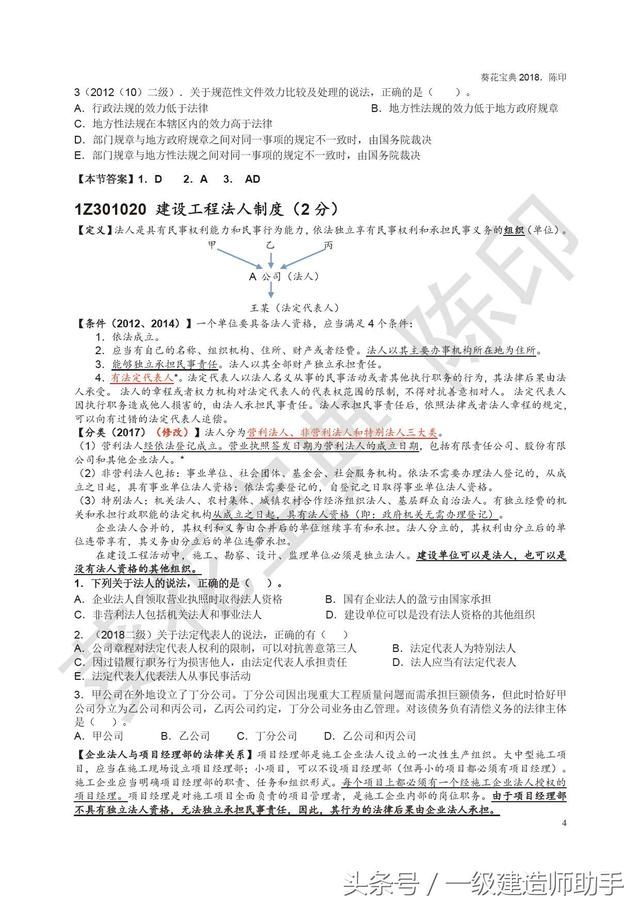 2018年一级建造师法规陈印葵花宝典_【快资讯