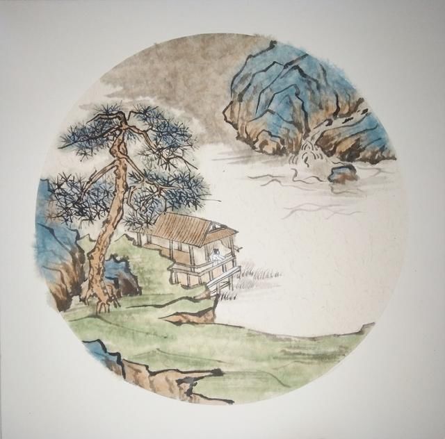 小写意山水画《江畔人家》的详细创作步骤和高清图