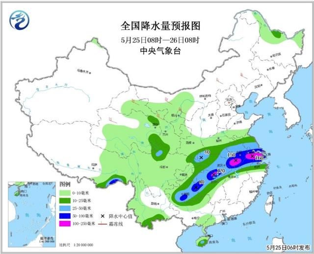 全国大部分地区有小到中雨，长江中下游部分地区有大暴雨