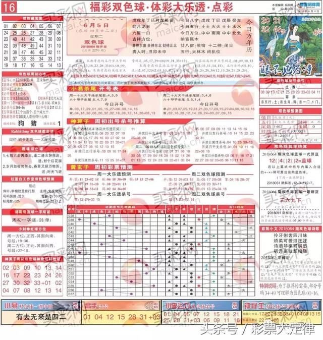 双色球064期 彩民乐+阳探码+全国联销图+彩票指南+热门字谜