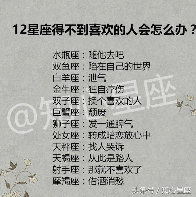 12星座得不到喜欢的人会怎么办？12星座初吻估价