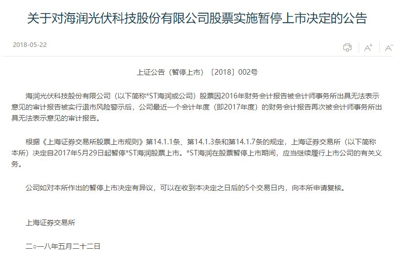 上交所:*ST上普、*ST海润暂停上市