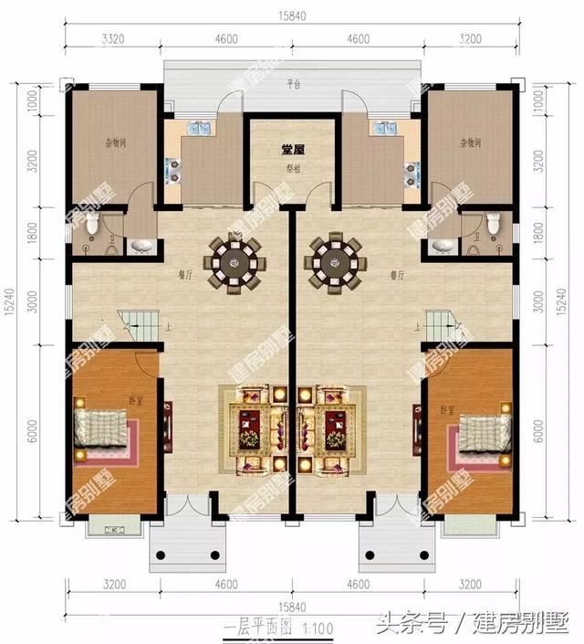 共堂屋的三层双拼别墅，俩兄弟这么建房是要羡慕坏村里人