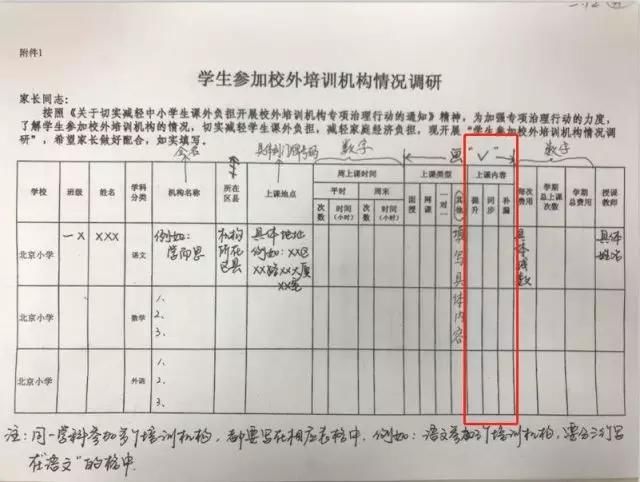从北京某小学学生参加校外机构培训调研问卷